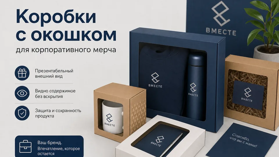 Коробки с окошком для корпоративного мерча: конструктив и применение