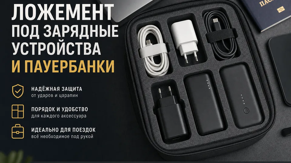 Ложемент под зарядные устройства и пауэрбанки: защита электроники в подарке