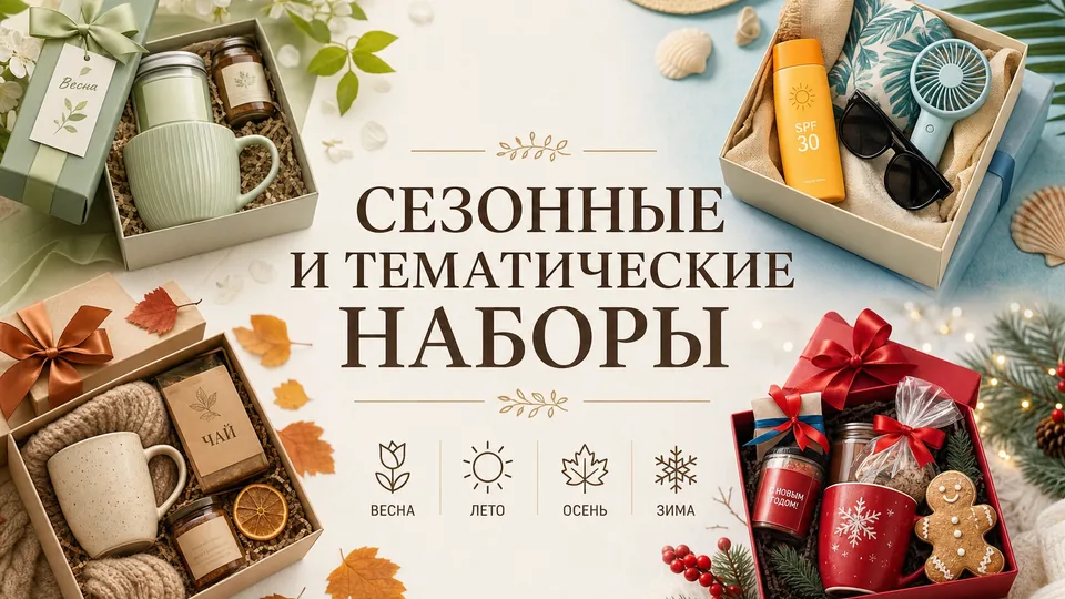 Сезонные и тематические наборы: Новый год, 8 марта, 23 февраля, welcome-паки для онбординга