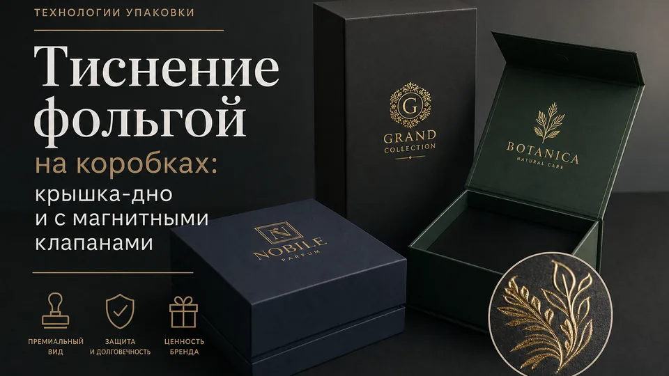 Тиснение фольгой на коробках крышка-дно и с магнитными клапанами: технология, выбор материалов и роль в корпоративном брендировании